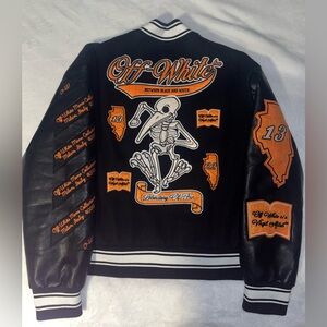 Off-White Leather Varsity Jacket Black & Orange Laboratory Of Fun Size Medium